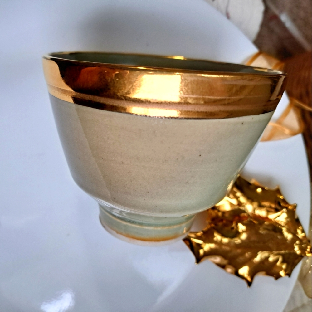 Pauline Pelletier gold-rimmed  green ceramic bowl